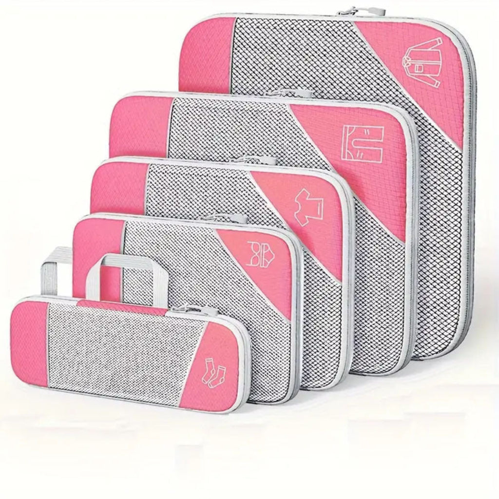 Set de 5 sacs de rangement compressibles HomyBag – Organisation valise et voyage rose