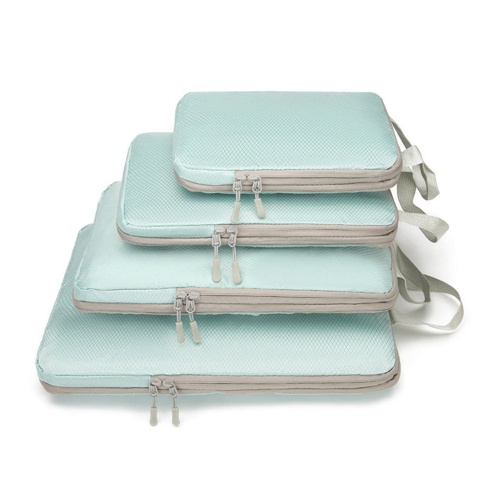 Cube de rangement HomyBag bleu clair – pochette voyage compressible fermeture zippée