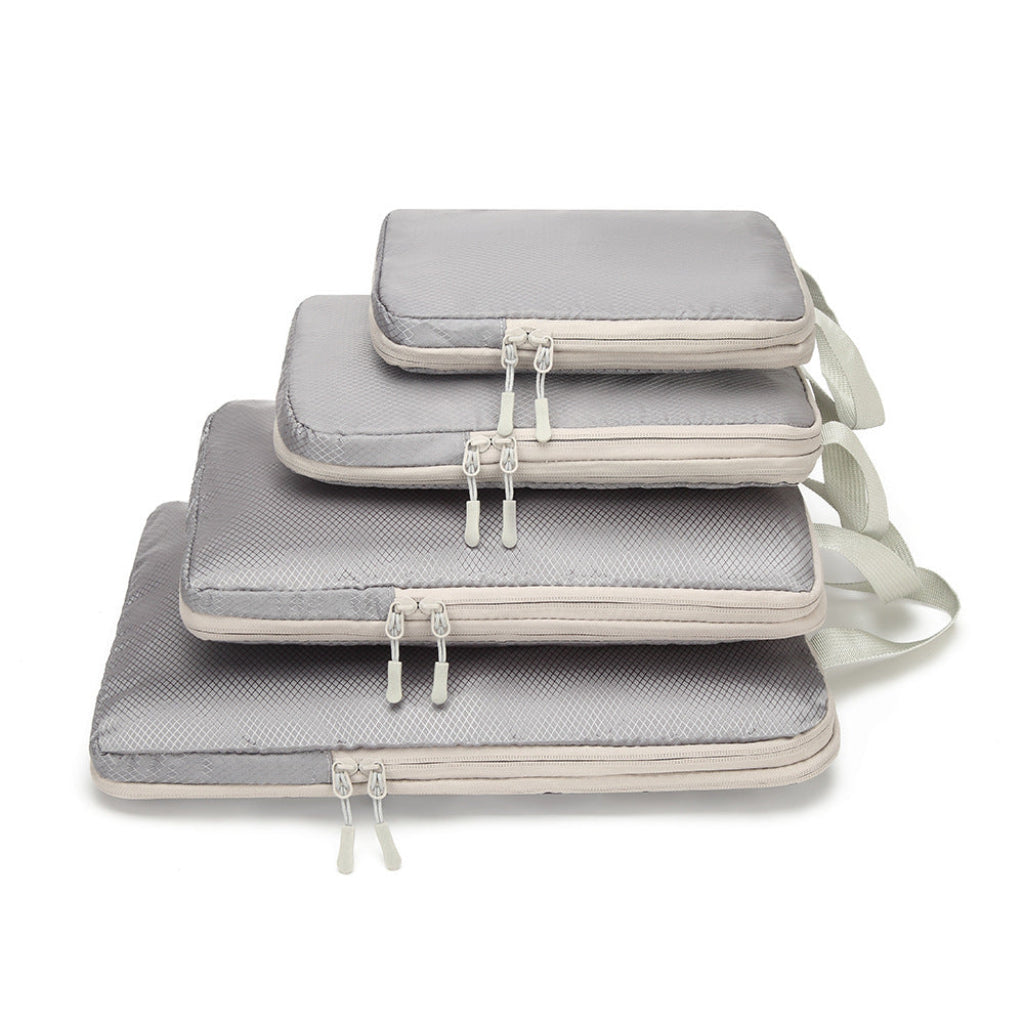 Set de 4 cubes de rangement HomyBag gris – pochettes voyage tailles variées