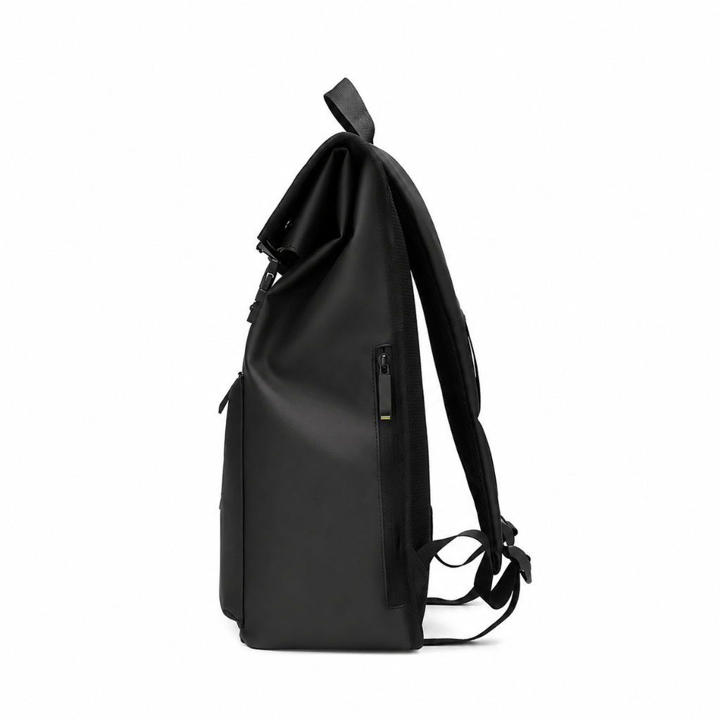 Sac à dos Roll Top HomyBag noir vue de côté
