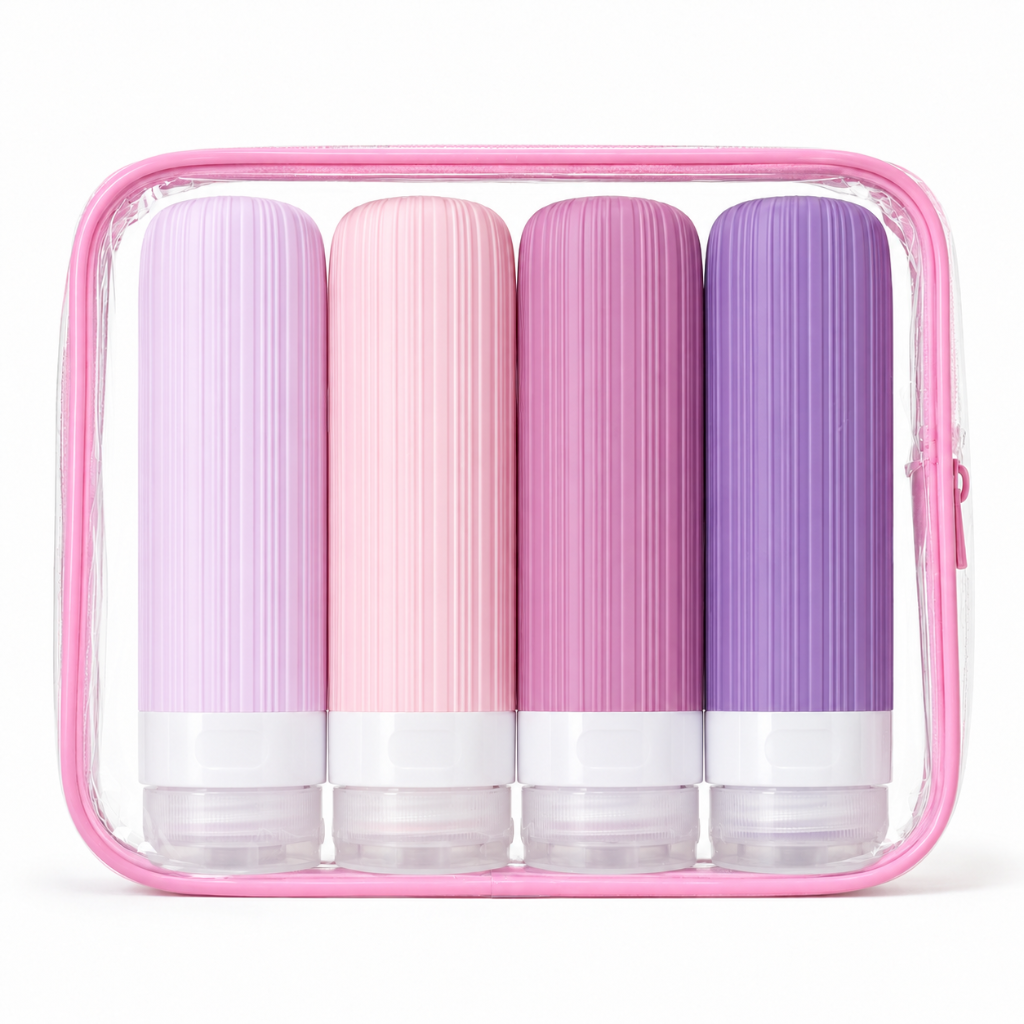 Set de 4 flacons de voyage rechargeables 90 ml tons rose et violet – HomyBag