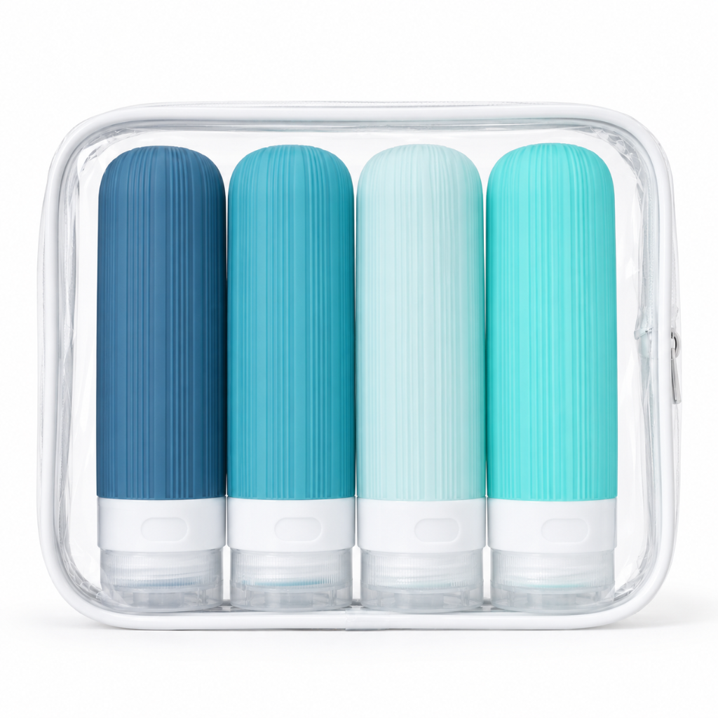 Set de 4 flacons de voyage rechargeables 90 ml tons bleus – HomyBag