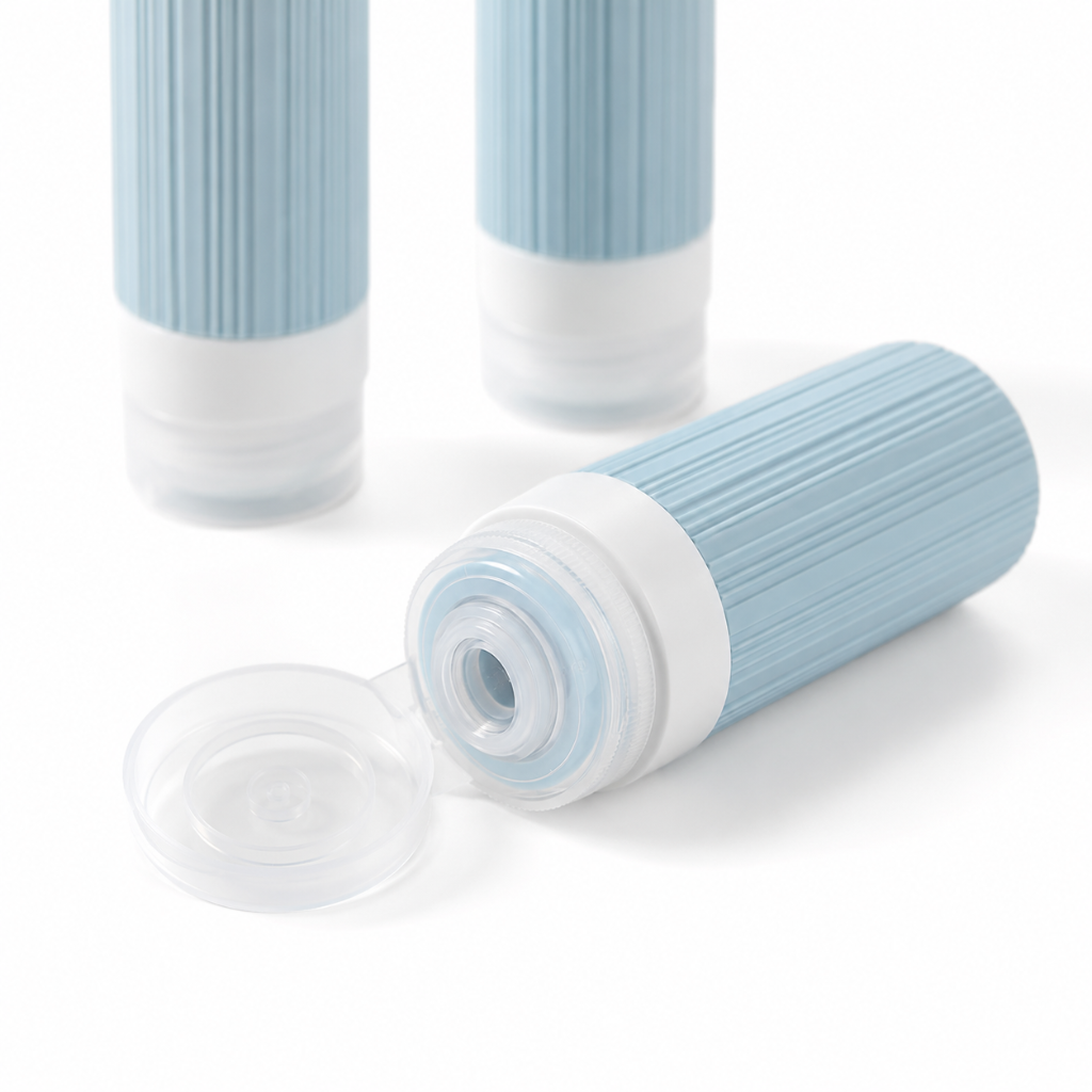 Set de 4 flacons de voyage rechargeables 90 ml avec pochette PVC transparente zippée – HomyBag