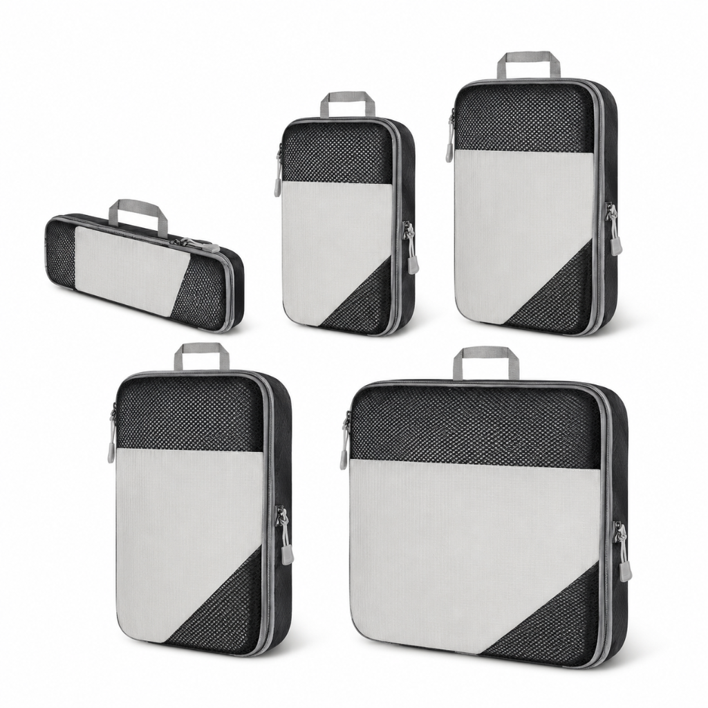 Set de rangement compressible HomyBag – 5 pochettes nylon maille filet tailles variées