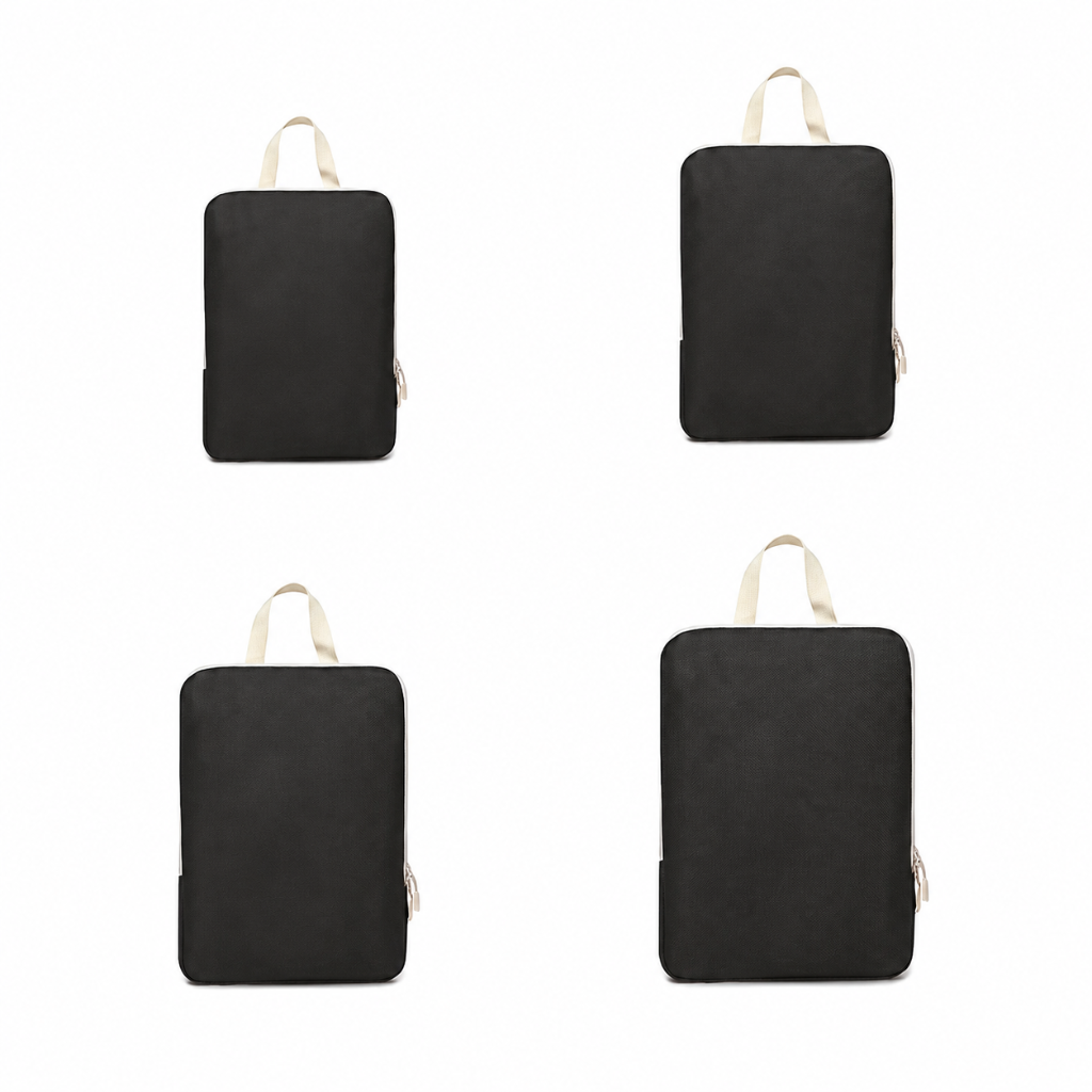 Set de 4 cubes de rangement HomyBag noir – vue à plat 4 pochettes