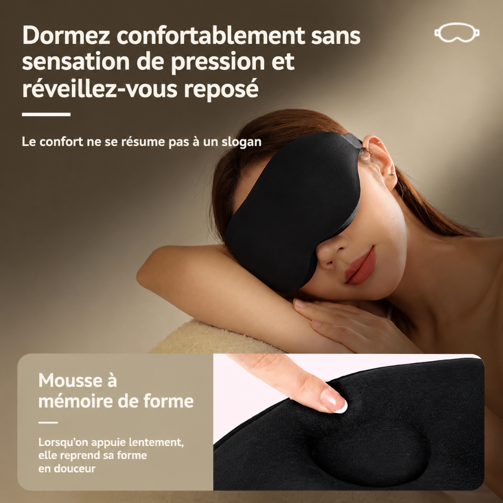 Masque de sommeil 3D occultant HomyBag – coloris noir, vue de face