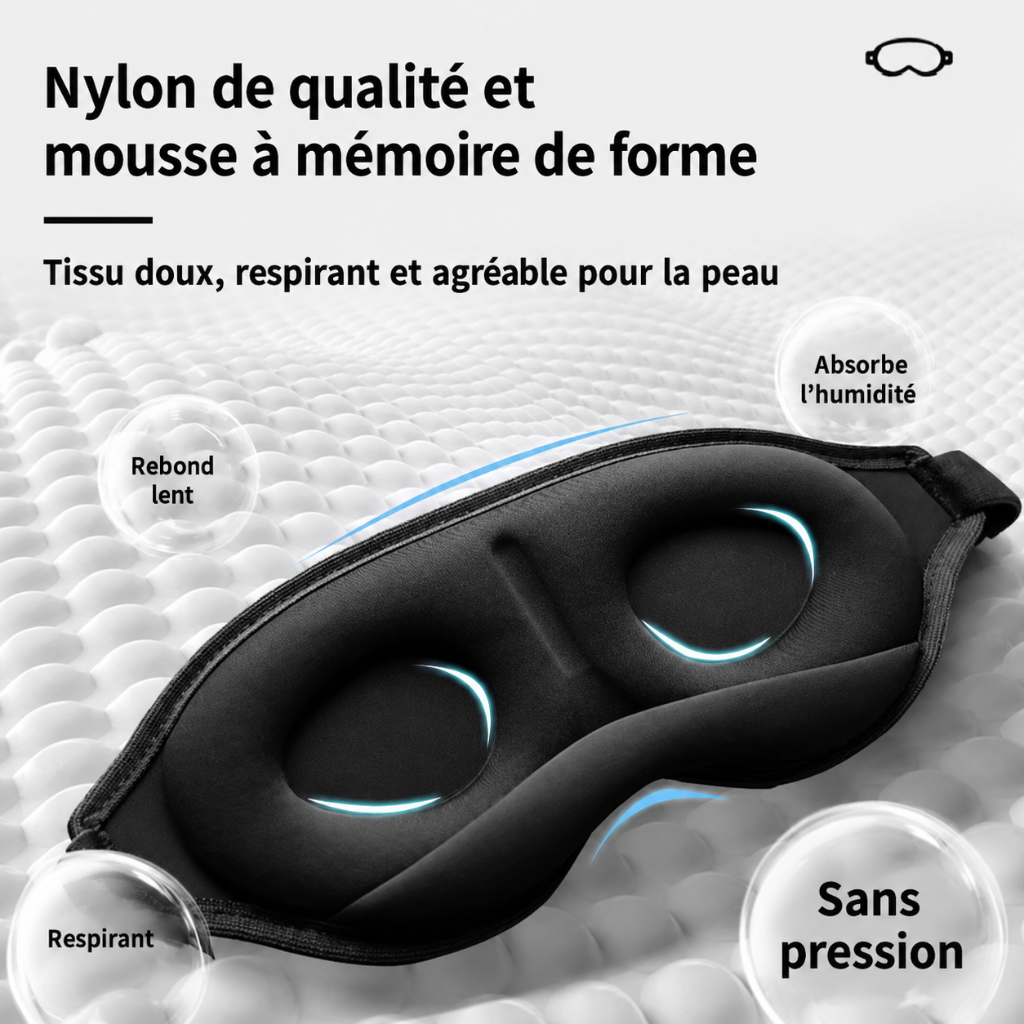 Masque de sommeil 3D occultant HomyBag noir – bande élastique réglable