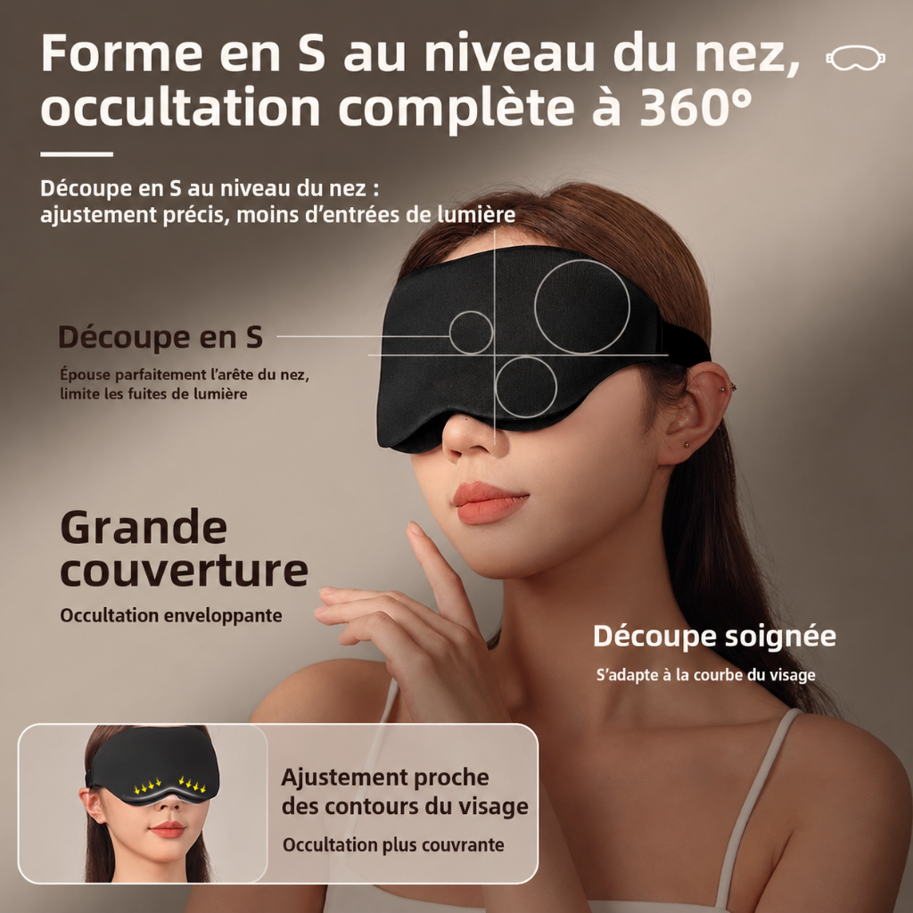 Masque de sommeil 3D occultant HomyBag – coloris noir, vue de face