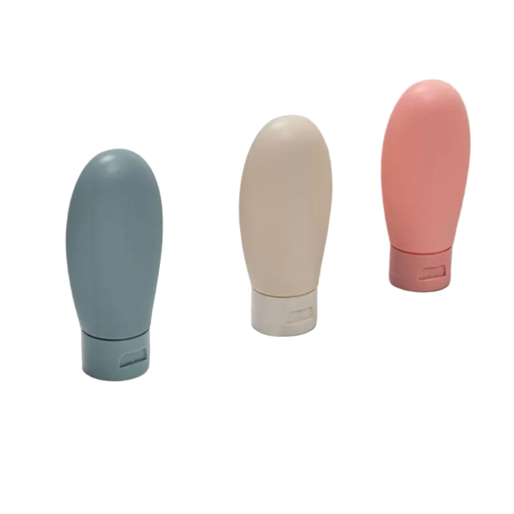 Set de 3 flacons de voyage rechargeables 100 ml tons gris et bleu – HomyBag
