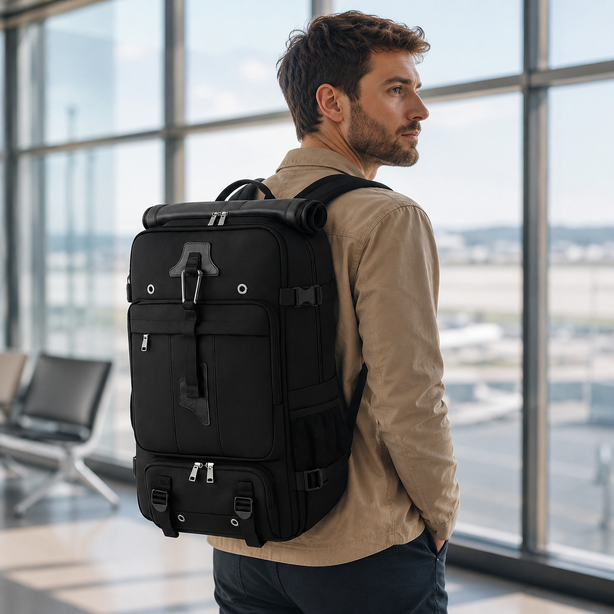 Sac à dos HomyBag noir grande capacité extensible 56-75L