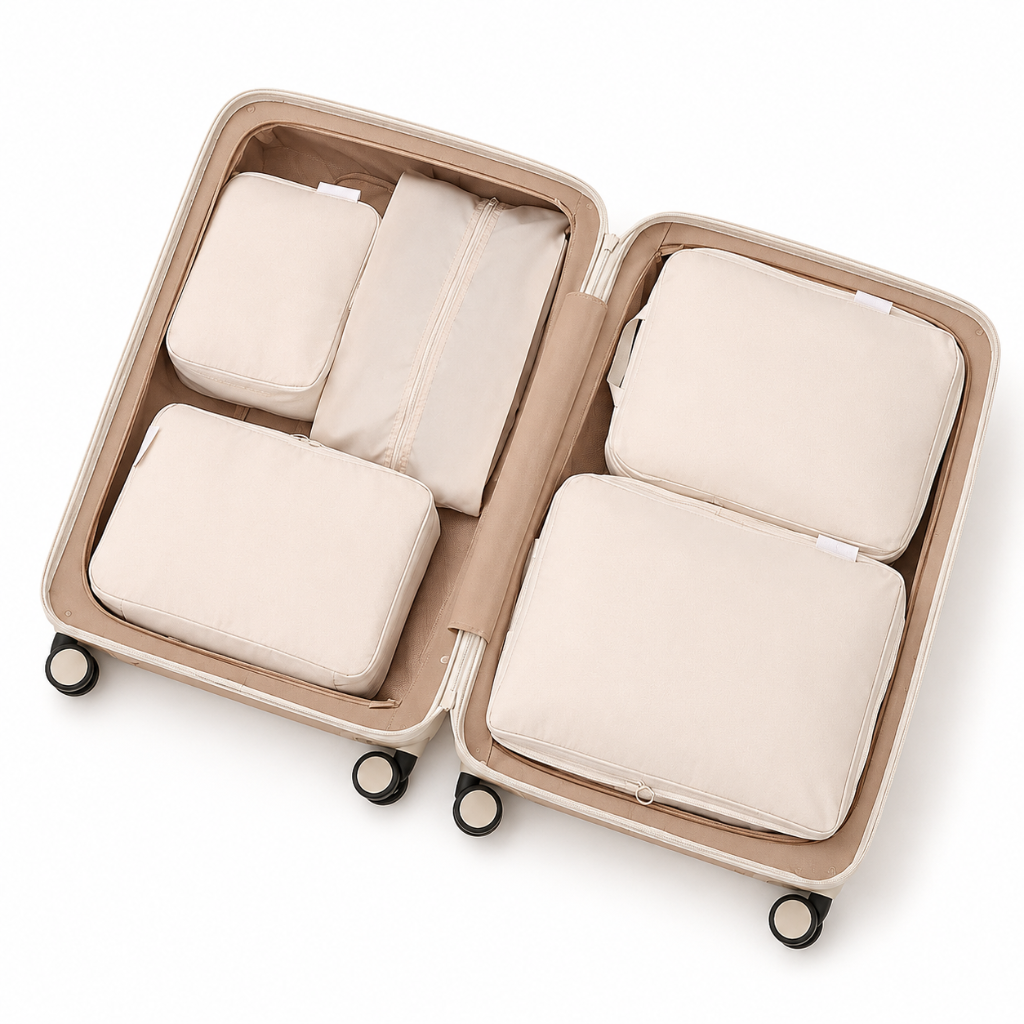 Set de Rangement Voyage Compressible 5 Pièces Beige HomyBag 