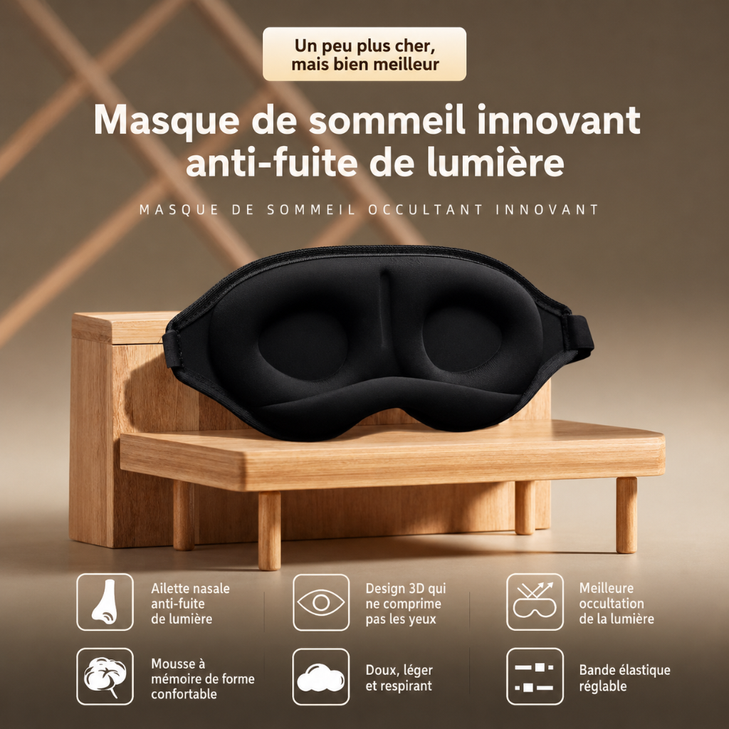 Masque de sommeil 3D occultant HomyBag noir avec bouchons d'oreilles inclus