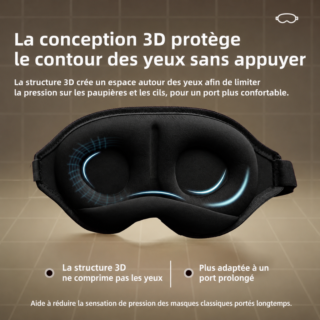 Masque de sommeil 3D occultant HomyBag noir – bande élastique réglable