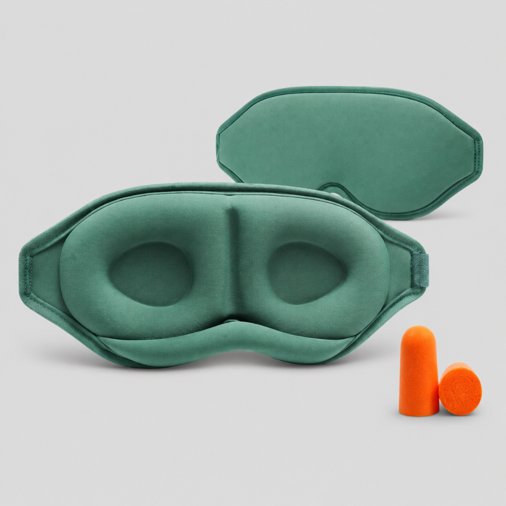 Masque de sommeil 3D occultant HomyBag – coloris vert , vue de face