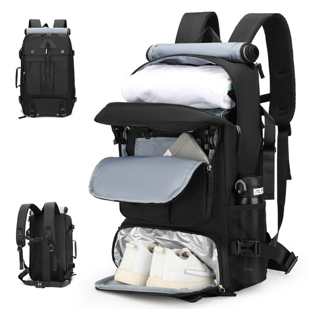 Sac à dos voyage HomyBag noir compartiments multiples